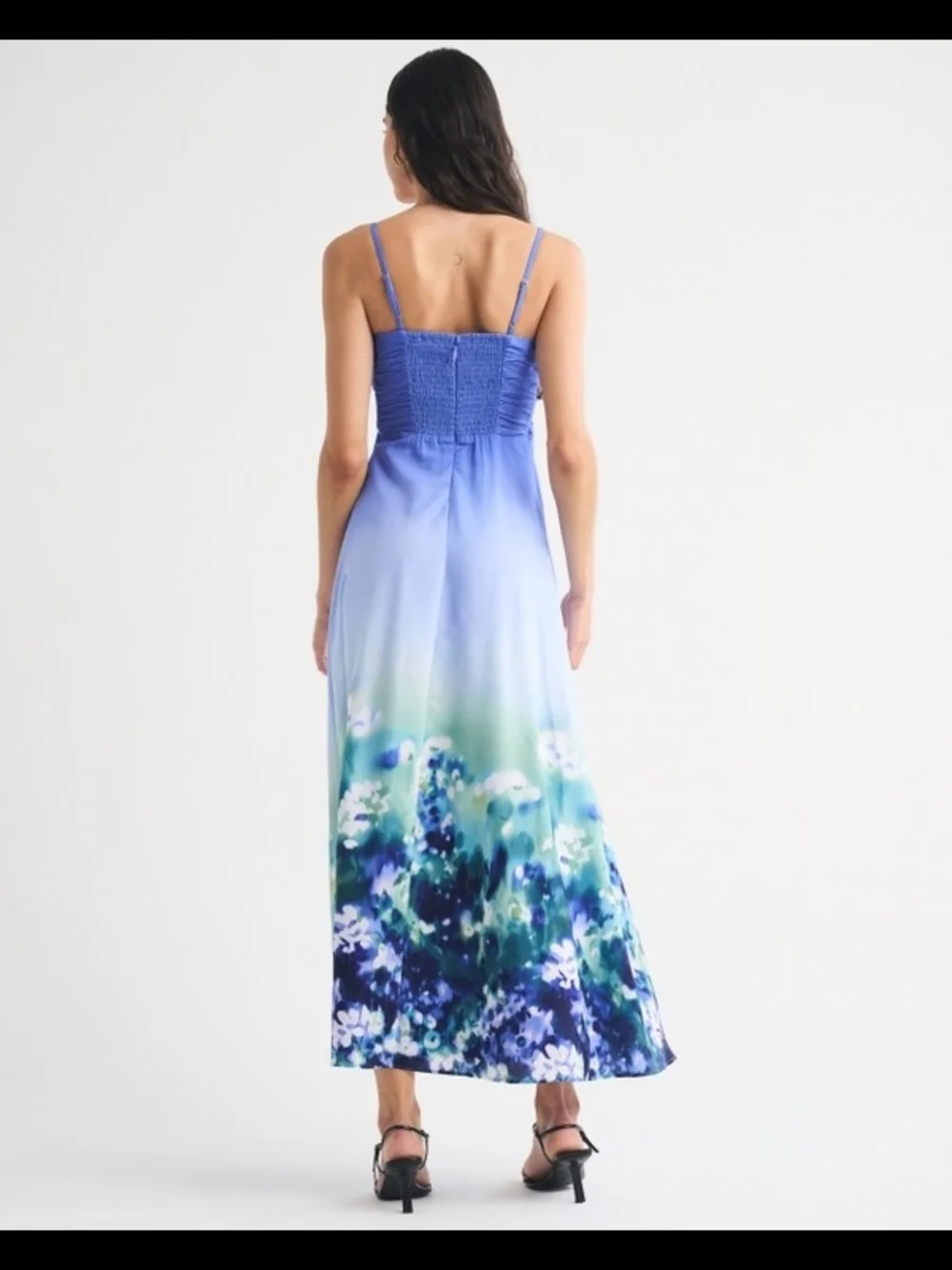 Abercrombie & Fitch Blue to Teal Ombre Floral Maxi Dress Size XL Tall Flaw